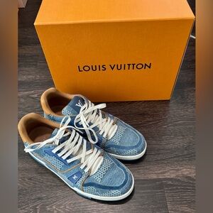 Louis Vuitton Denim Blue and Tan Men’s Sneakers Trainer Sneakers size 10